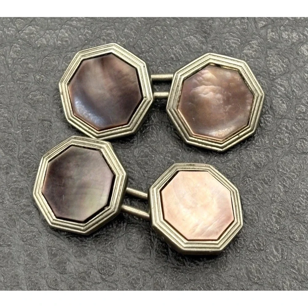 Vintage Art Deco Mother of Pearl Octagonal Cufflinks Silver Tone